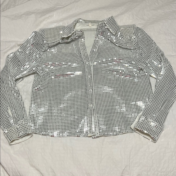 Silver Sequin Shirt Jacket - Picture 1 of 3